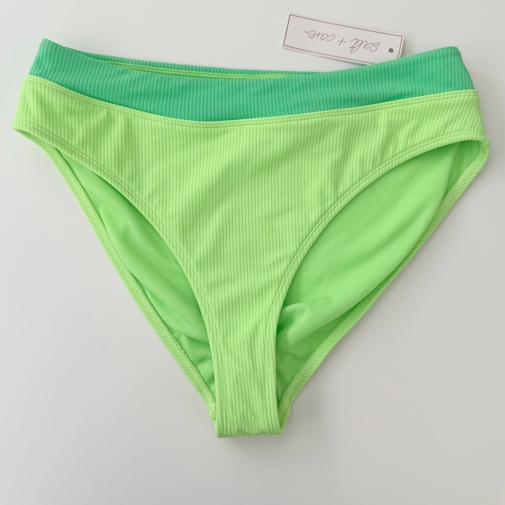 Salt + Cove Bikini Bottom Juniors Size Large Green Ribbed Swim NWT
